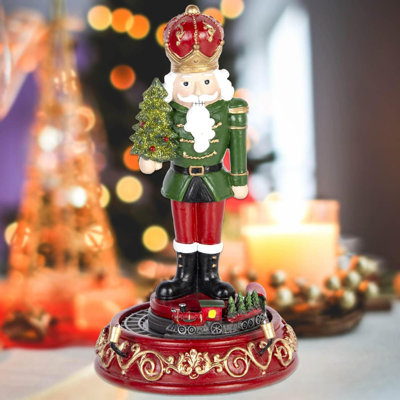 Nutcracker Figure And Rolling Train Collectible - Christmas Figurine With LED Light And Music, Battery Operated