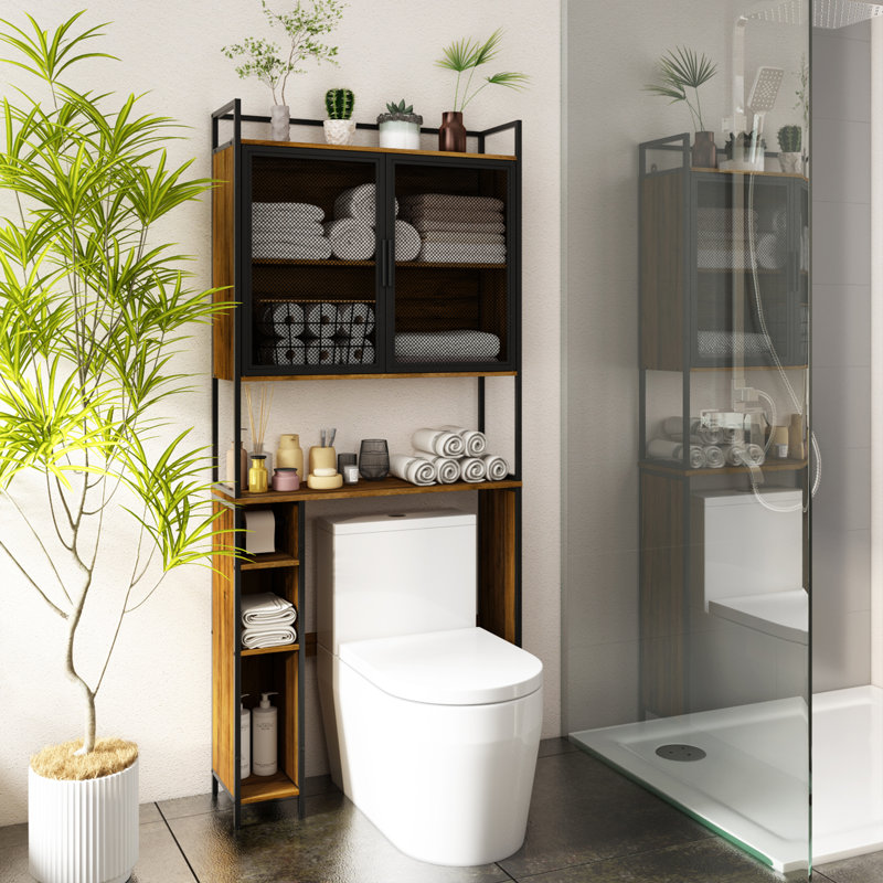 Brown Freestanding Over-the-Toilet Storage Cabinet with Adjustable Shelves