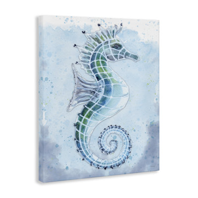 Art mural en toile d'hippocampe en vitrail par Patti Bishop