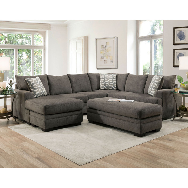 Canapé modulaire avec repose-pieds gauche Torleif, Polyester gris anthracite