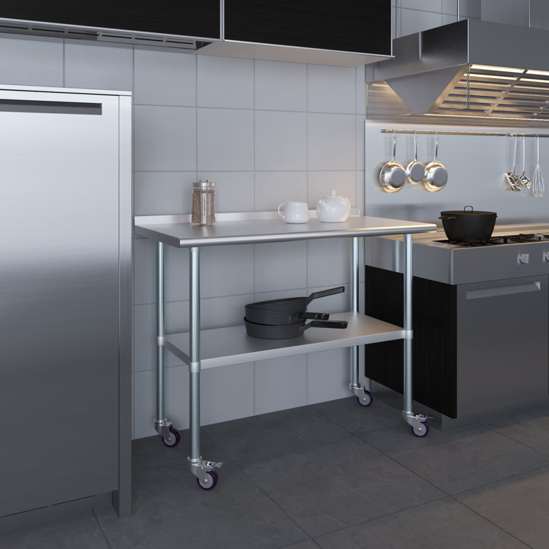 48'' Stainless Steel Work Table with Backsplash and Casters