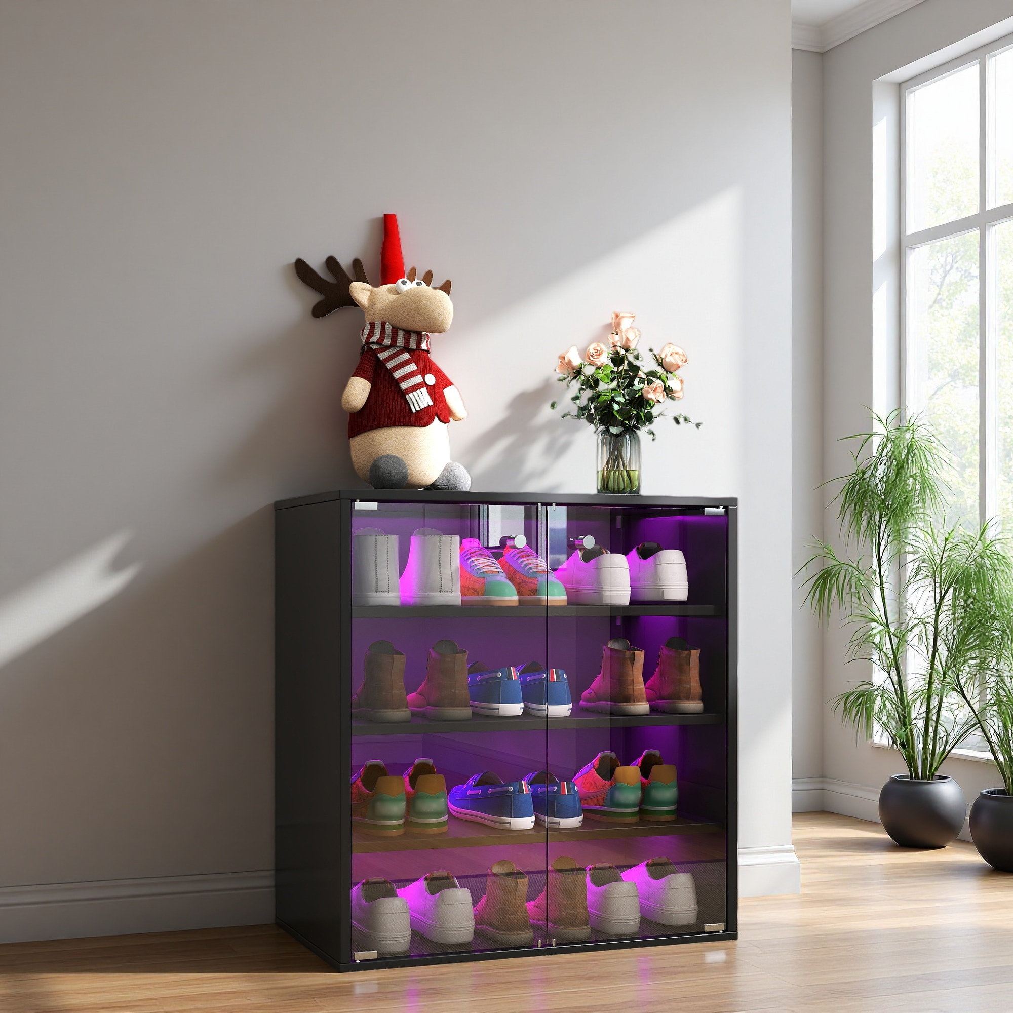 Rebrilliant Shoe Box With RGB LED Light, Wooden Stackable Shoe Storage ...