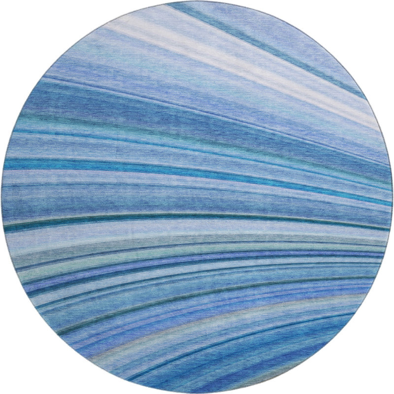 Premium Machine Washable Cerrito AMF585 Blue Rug, Round 8'