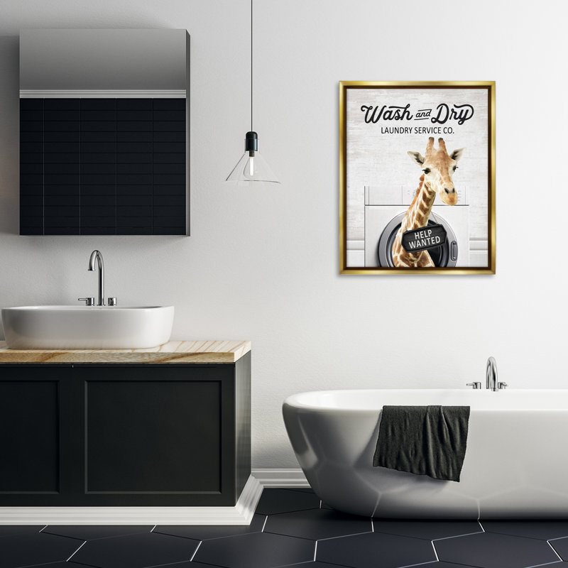 Cadre flottant Wash & Dry Laundry, conçu par Lettré et doublé, H 31 po x l 25 po, Cadre flottant métallique doré