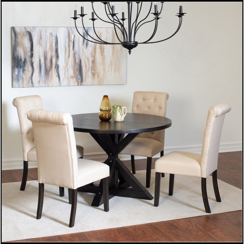 Ensemble de salle à manger 5 pièces, table à manger croisée avec 4 chaises élégantes, Beige