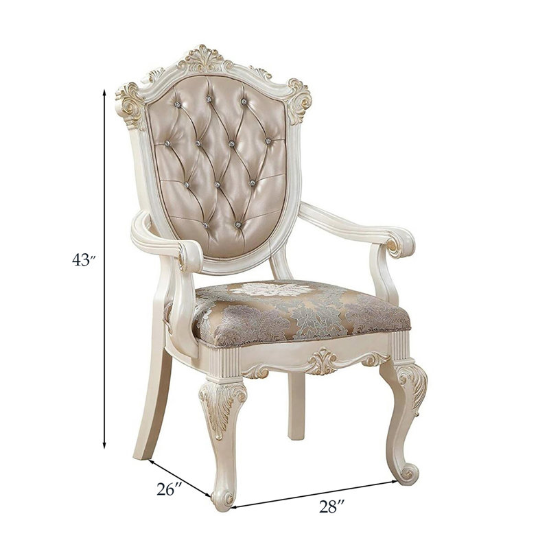 Chaise avec accoudoirs touffetée (ensemble de 2), Or rose, Blanc perle