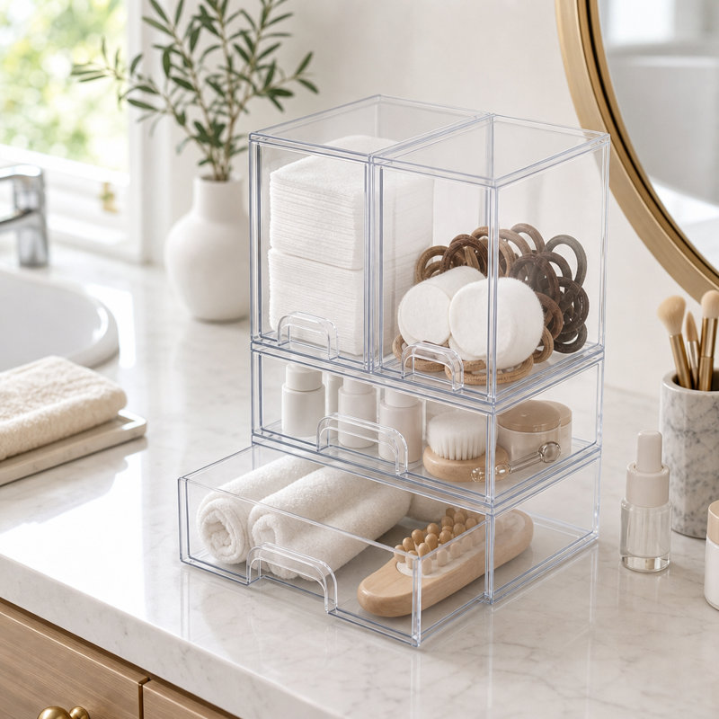 4-Pack Acrylic Baby Bottle Storage Organizer, Stackable Clear Drawer Container for Countertop, Vanity, Bathroom, Cabinet & Pantry, 2M2L