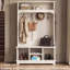 Porte-manteau d'entrée OMCHOM 180 cm avec banc et rangement à chaussures, en bois, avec banc 6 en 1 pour vestiaire, rangement et 5 crochets, compartiment de rangement supérieur, 4 casiers à chaussures et tablette réglable.-130446673