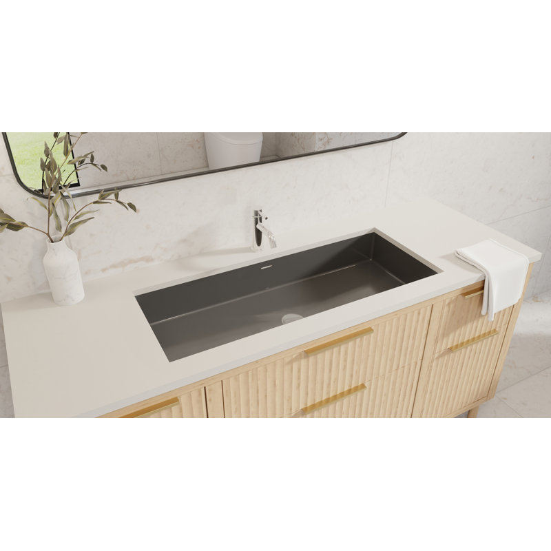 Lavabo de salle de bain encastrable en résine 39,4 po x 16,7 po Badeloft UB-05-XL-GBLK, Noir lustré