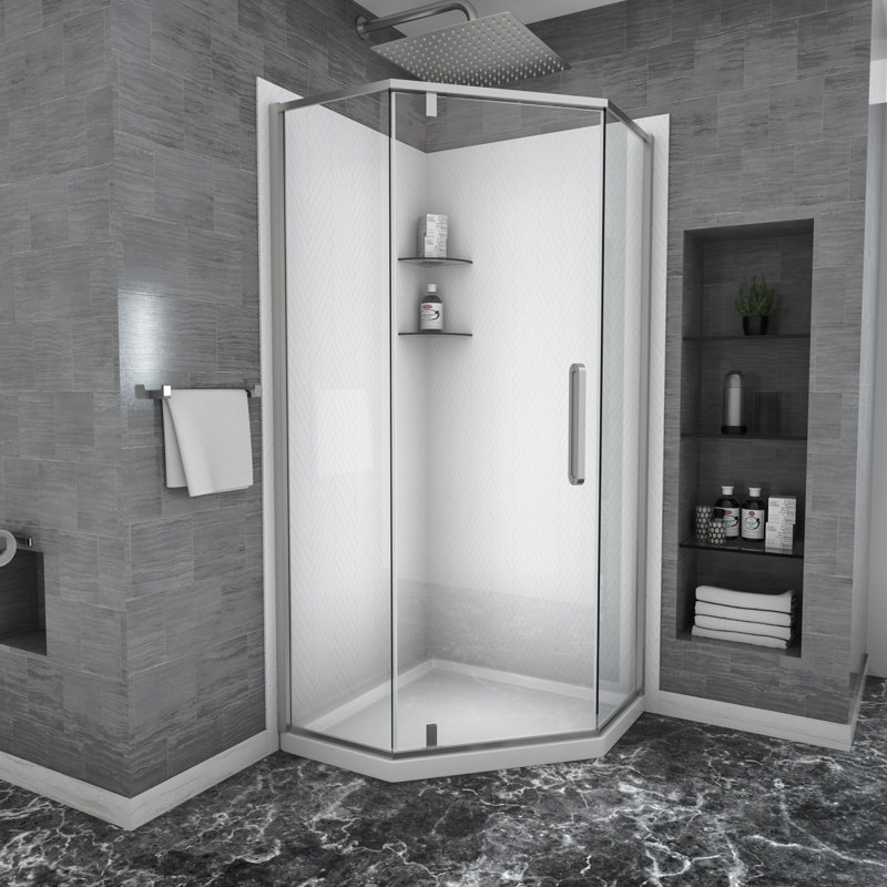 Shower Door 34-1/8" X 72" Semi-Frameless Neo-Angle Hinged Shower Enclosure, Brushed Nickel, Brushed Nickel