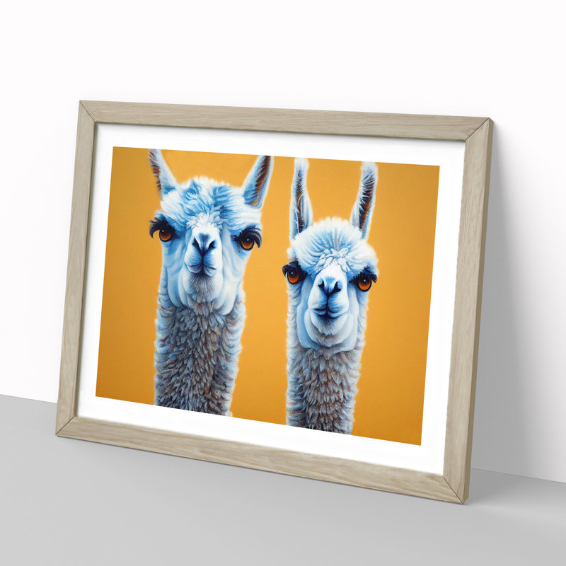 Soulful Llamas - Framed Print, 25cm H x 34cm W x 2cm D, Oak