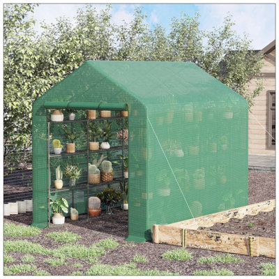 Walk-In Greenhouse For Outdoors With Roll-Up Zipper Door, 18 Shelves, PE Cover, Small & Portable Build, Heavy Duty Humidity Seal, 95.25"" X 70.75"" X 82 -  Arlmont & Co., E4A2FE87C3814A809EFC68E7AC4F76C4