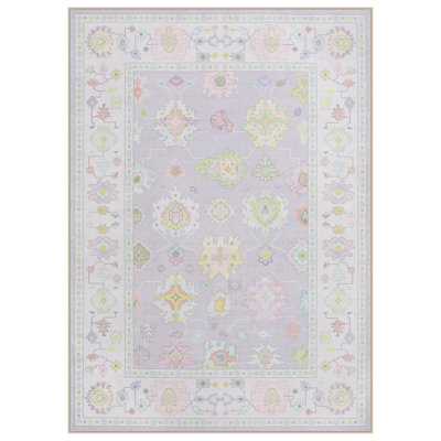 Boho Oushak Area Rugs, Washable Non-Slip Rugs, Oriental Floral Soft Thin Indoor Carpet