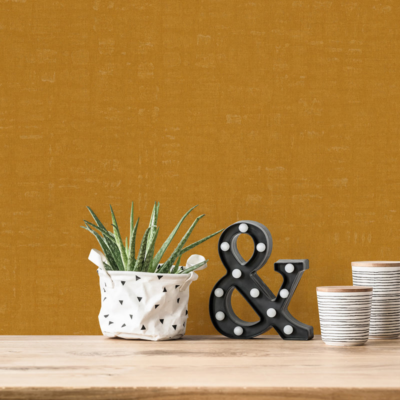 Diez Linen Effect 10.05m x 53cm Textured Matte Wallpaper Roll, Yellow