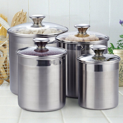 Cooks Standard Stainless Steel Food Jar Storage Canister Set Large 4-Piece, 1.6qt/2.5qt/3.5qt /5qt Airtight Containers with Glass Lid for Tea Coffee Sugar Flour Pantry Kitchen Counter 