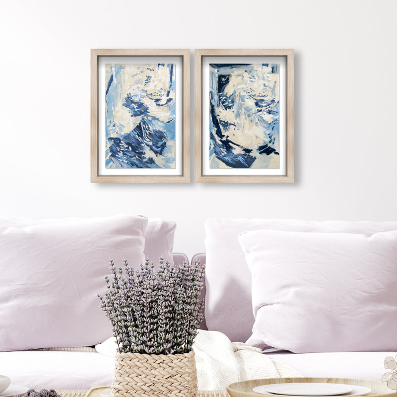 Coastal Feel Set Shadowbox Abstract Print by Oliver Gal, Black Frame, 10 x 15, 11.5"H x 16.5"W, Natural Oak Shadowbox