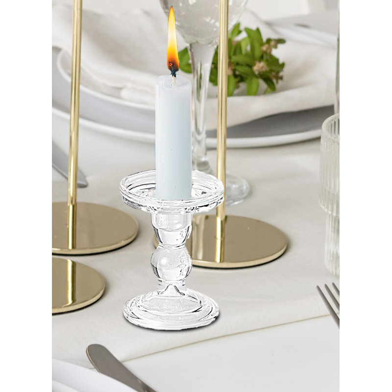 Glass Tabletop Candlestick, 4.5" H x 3.25" W x 3.25" D