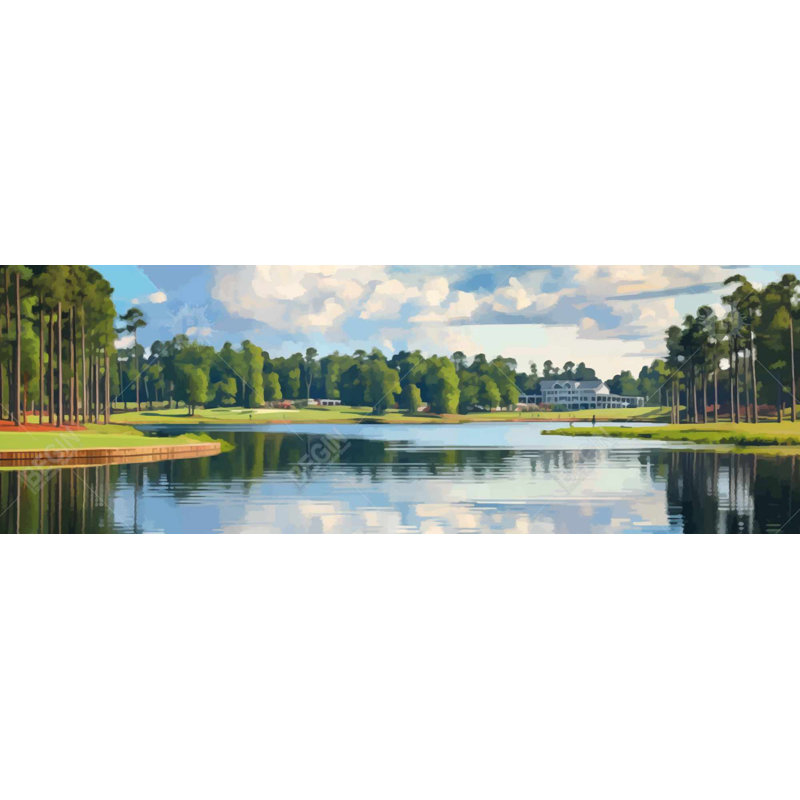 «Golf Lake», toile encadrée d'arbres bleus illustratifs | Décoration intérieure