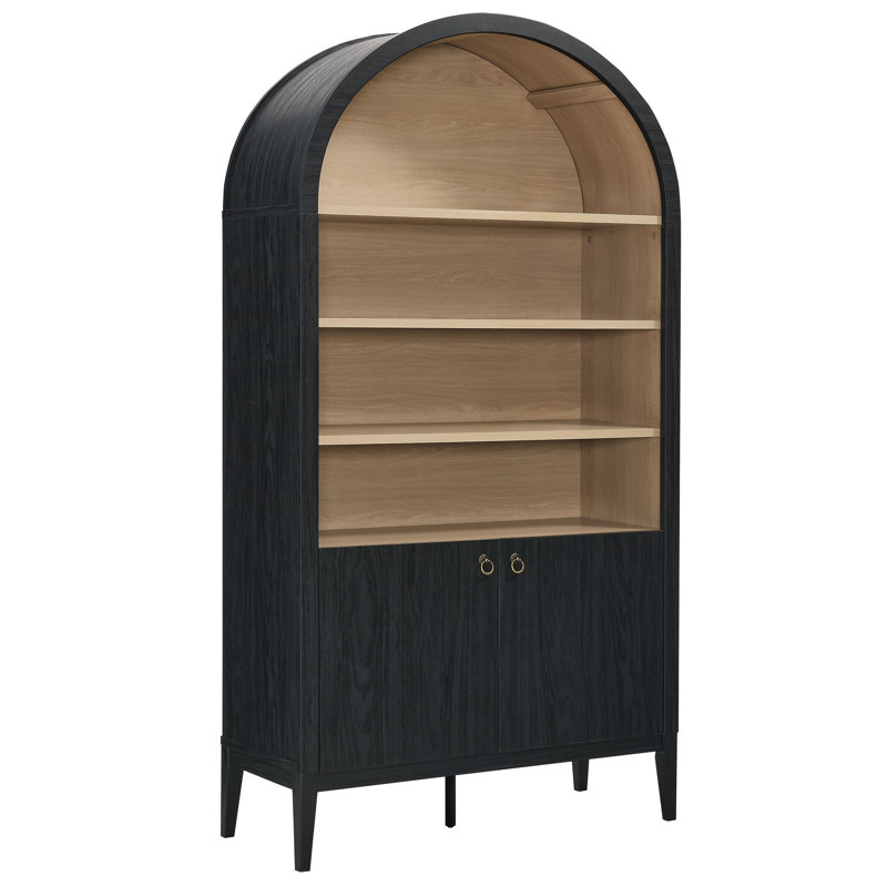 Nolan 74" Tall Arched Storage Display Cabinet Bookshelf, Black