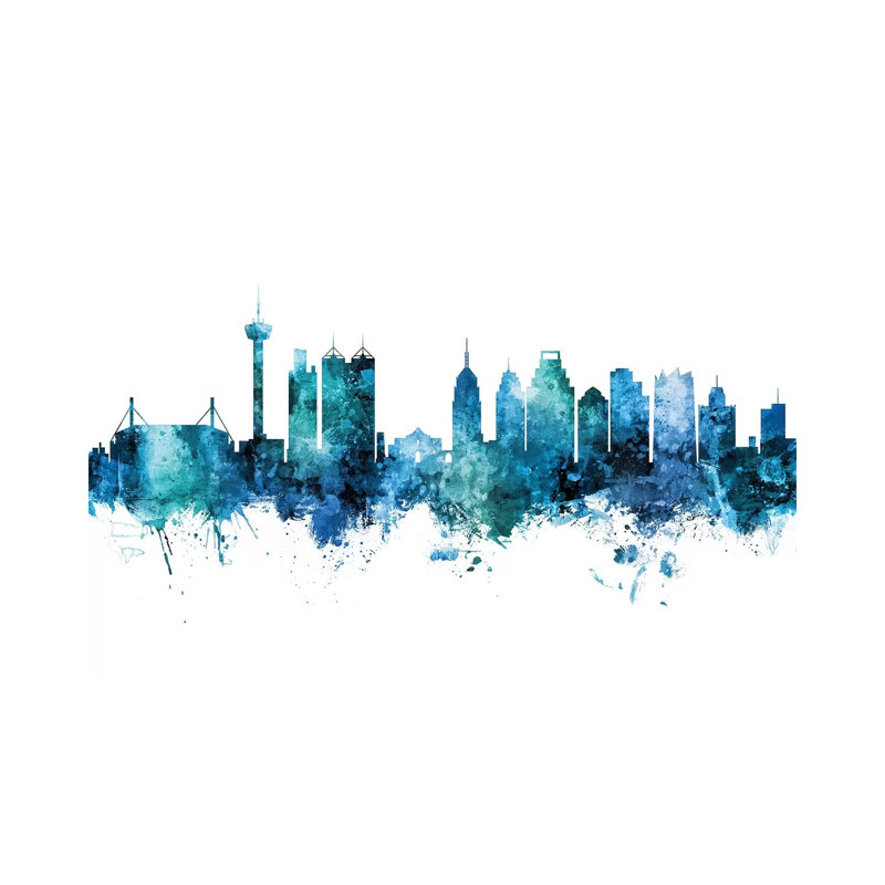 San Antonio Texas Skyline Blue Teal II by Michael Tompsett - Wrapped Canvas Gallery-Wrapped Canvas Giclée