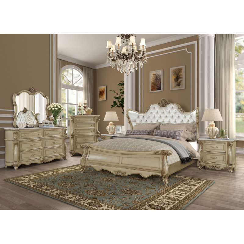 Monique Transitional Gold and White 2-Drawer Nightstand