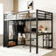 Structure de lit mezzanine en métal pour grand lit avec garde-robe intégrée, bureau et tablettes de rangement pour la chambre à coucher, conception peu encombrante-679316604