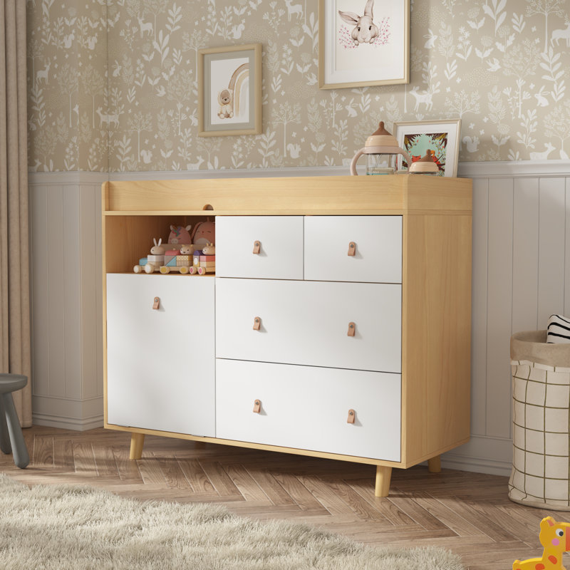 Commode à langer moderne avec rangement solide, Beige