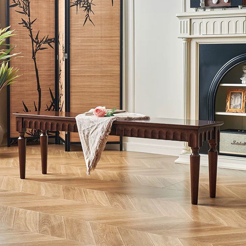 Brown Solid Wood Bench, 17.72" H x 47.24" W x 12.60" D