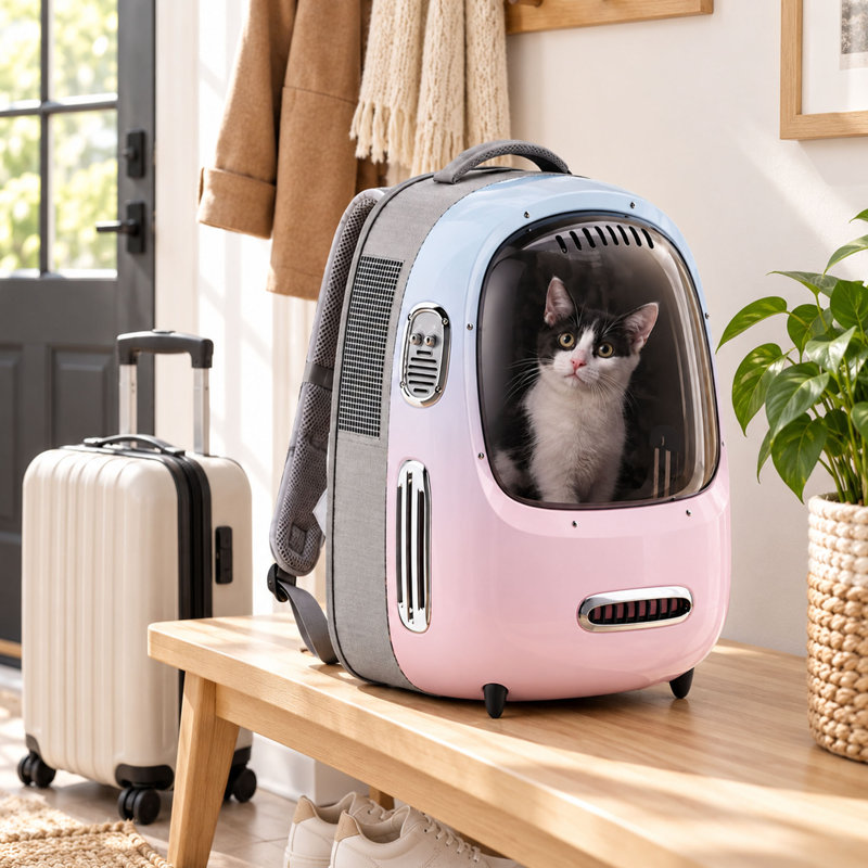 Cat Backpack Carrier with Built-In Fan, Light and Tinted Viewing Window