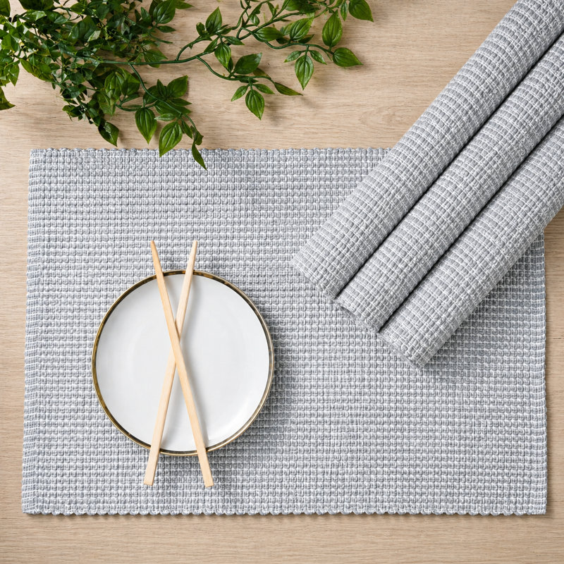 Ensemble de 4 napperons Pebble, Blanc / Gris