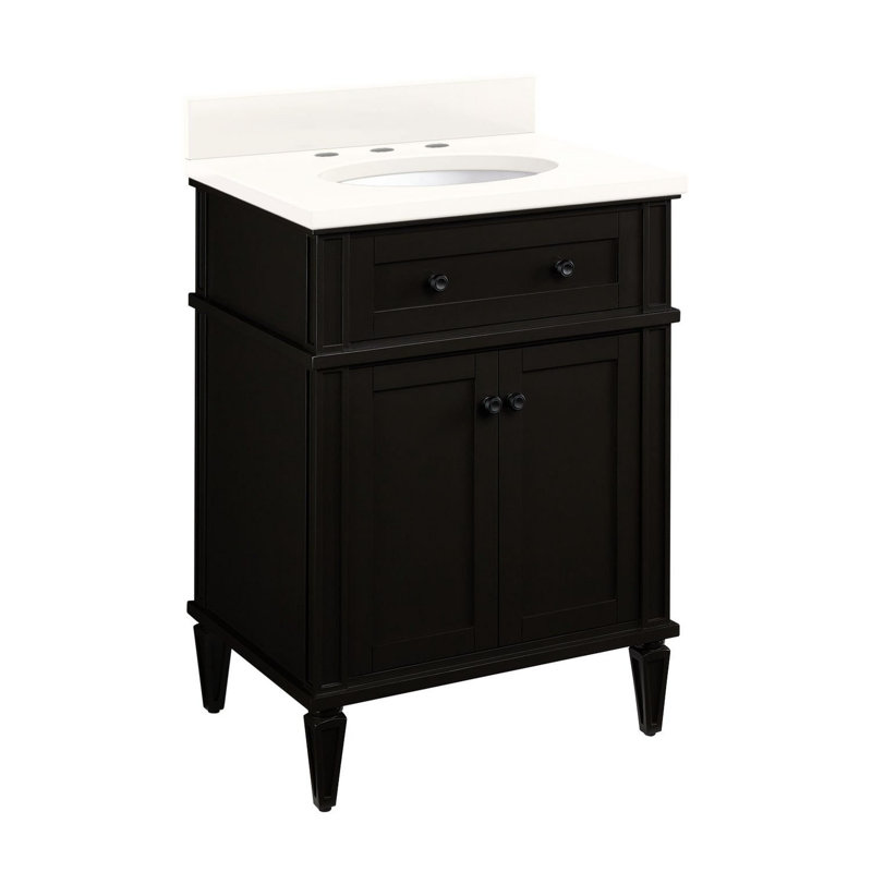 Elmdale 24" Freestanding Mahogany Single Basin Vanity Set  Oval Undermount Sink - 8" Faucet Holes, Arctic White Quartz