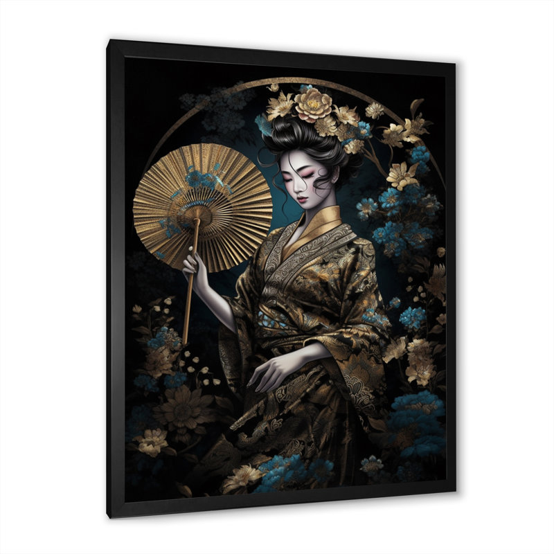Élégante japonaise, art mural japonais, Cadre photo noir, H 20 po x l 12 po x P 1 po