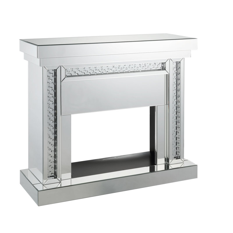 Foyer électrique à DEL avec miroir et faux cristaux avec cadre biseauté et incrustation de cristal en verre transparent, écran tactile / télécommande, température réglable, minuterie, fonction seulement, l 26 po x H 18 po