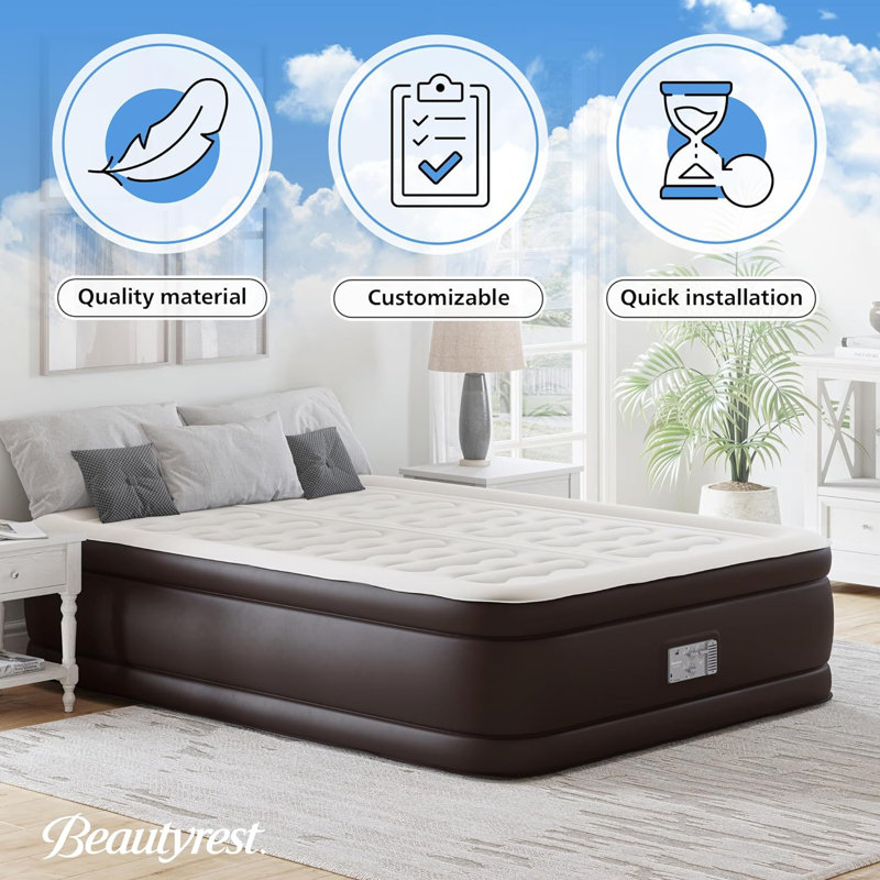 Duet 18" Queen Brown Vinyl Air Mattress with Built-in Pump