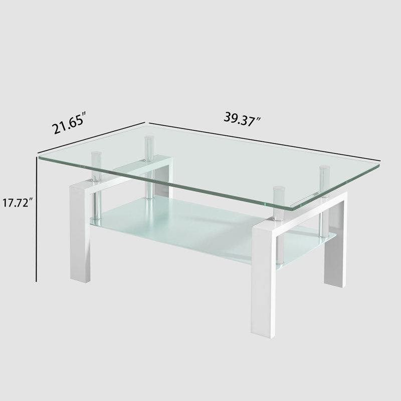 Table basse de salon en verre trempé, 2 couches