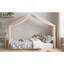 Lit plateforme à baldaquin double en velours avec rideaux en gaze respirant, rose