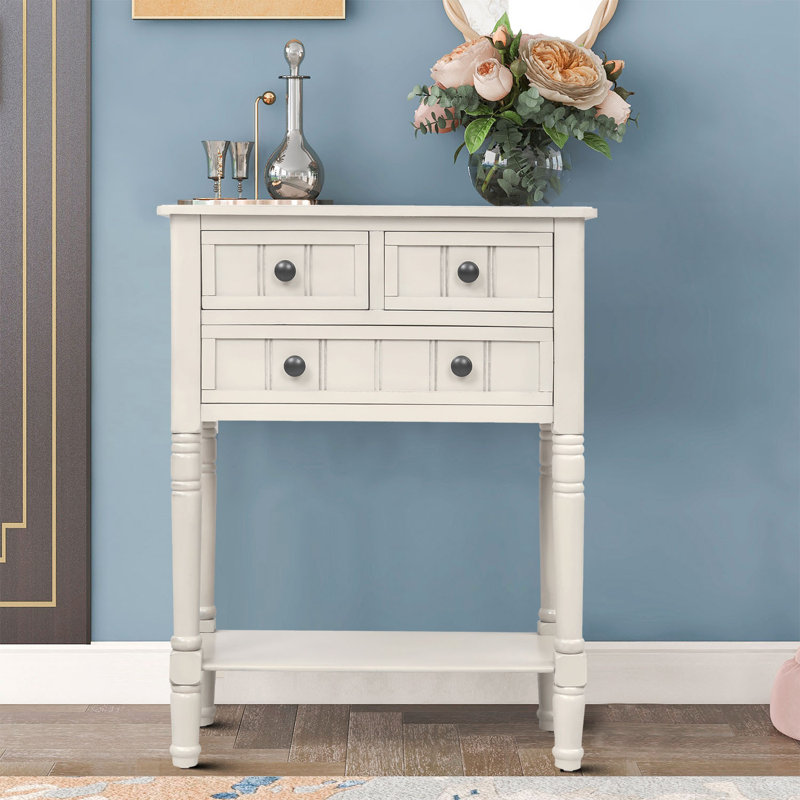 Audreana Vintage Stylish 23.71" Wide Rectangular Storage Console Table, For Indoor Use, Ivory