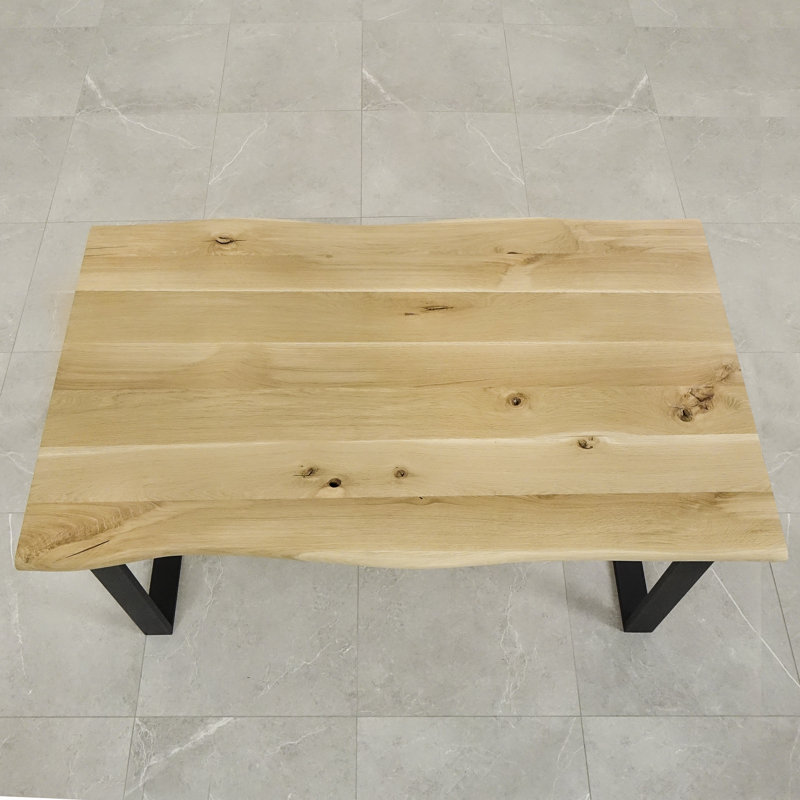 Nix Oak Unfinished Solid Wood Top Metal Base Dining Table, H75 x L200 x W80cm, Unfinished