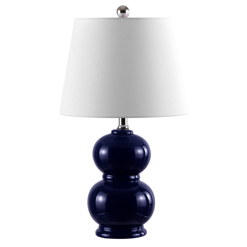 Navy Ceramic Double Gourd Table Lamp with White Shade