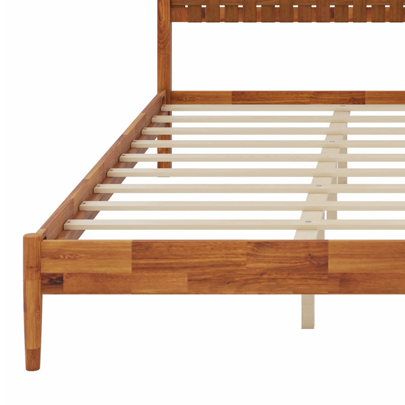 Lit plateforme confortable en bois avec tête de lit tissée à la main, King, Caramel