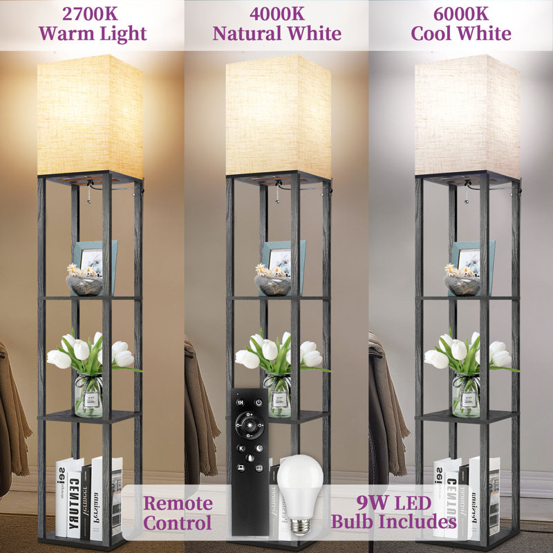 Nevaen 63'' Column Dimmable LED Floor Lamp with Remote&Shelves, Black
