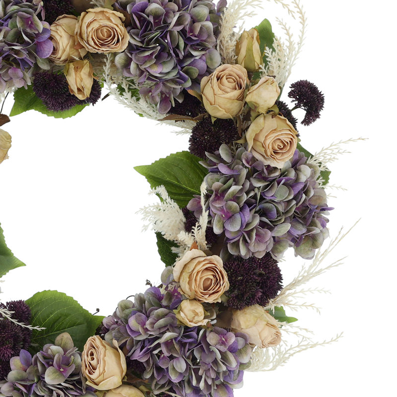 24'' Fall Wreath with Antique Roses and Hydrangeas