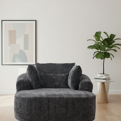 Oversized Chaise Lounge Chair Indoor, 49.6 inch Upholstered Boneless Sofa Bed with Throw Pillows and Armrests, Comfy Chenille Sleeper Couch for Living by Trule