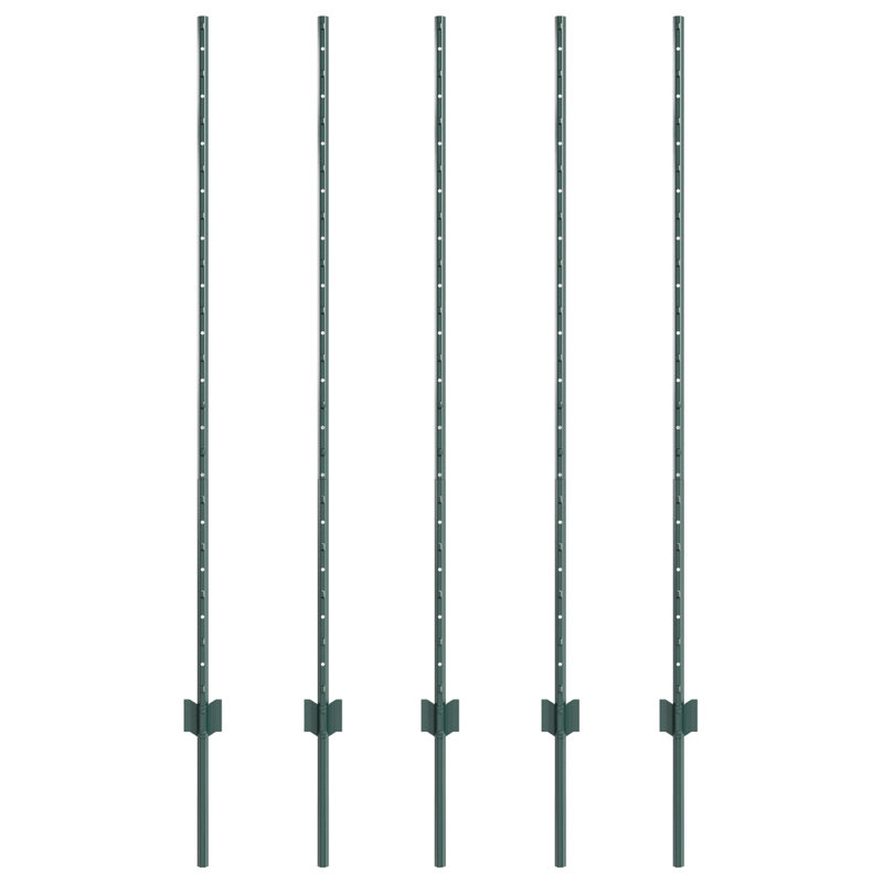 Fence Posts 5 Pcs U-Channel Steel, Green, 140cm H x 8.5cm W