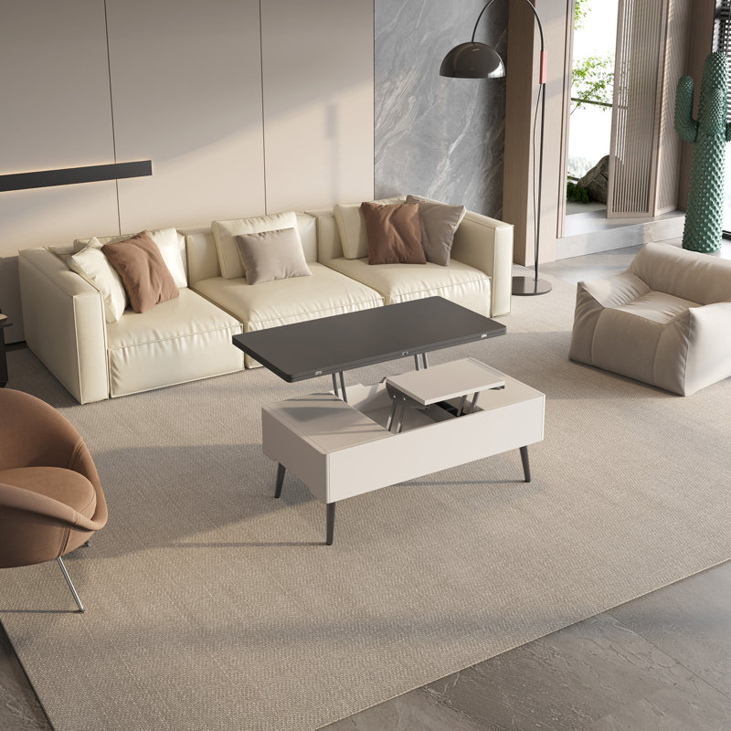 Table basse à plateau relevable avec tiroir de rangement, table centrale moderne 3 en 1
