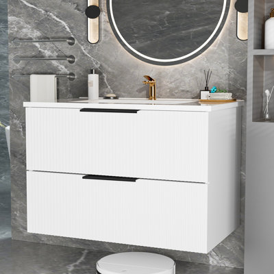 Meuble-lavabo moderne spacieux en MDF pour salle de bain murale