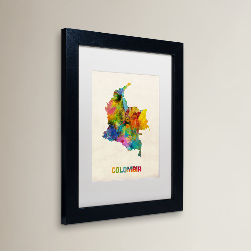 « colombie map », impression encadrée, H 14 po x l 11 po x P 0,5 po, Blanc