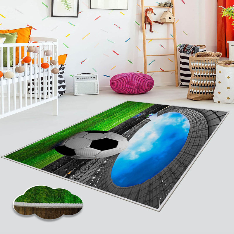 Tapis antibactérien 100% polyester 5,9 x 9,2 pi Luxurious Pois en feutre antidérapant en PVC, d'une hauteur de poils de 0,3 po | Lavable à la machine, impression numérique 3D, parfaite pour le décor du salon et de la chambre à coucher