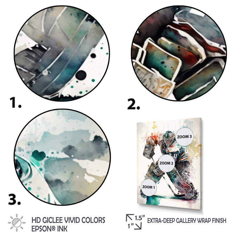 Hockey sur gazon sur glace pendant le jeu II - Impression sur toile, H 32 po x l 24 po x P 1 po, Toile tendue
