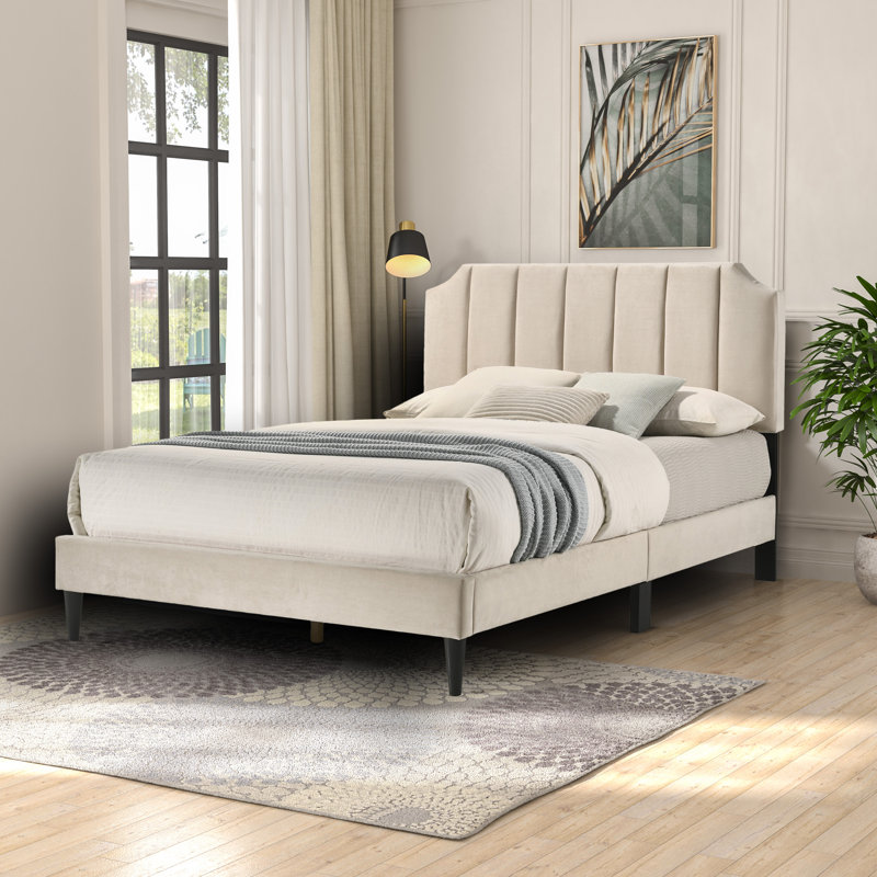 Audrei Upholstered Double Bed, Beige